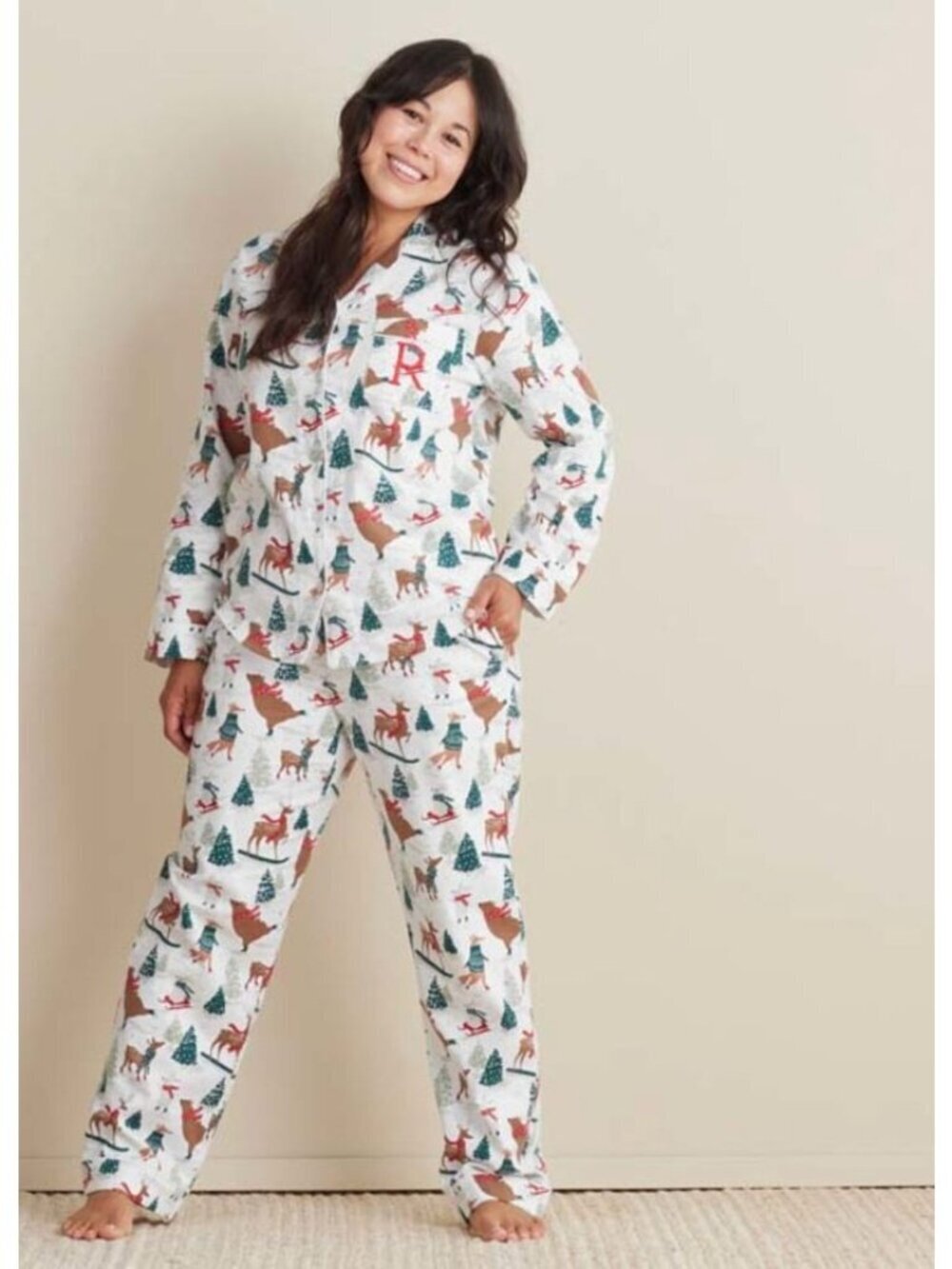 The Company Store Womens Winter Skating Animals Pajama Set Sz Small White XM EXC